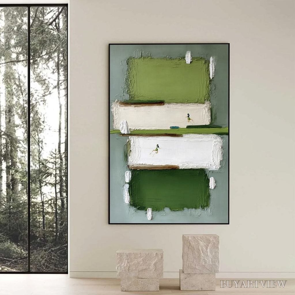 ARTOVITAS Greenfield Dash – Textured Abstract Sports Painting in Green and White - image 6