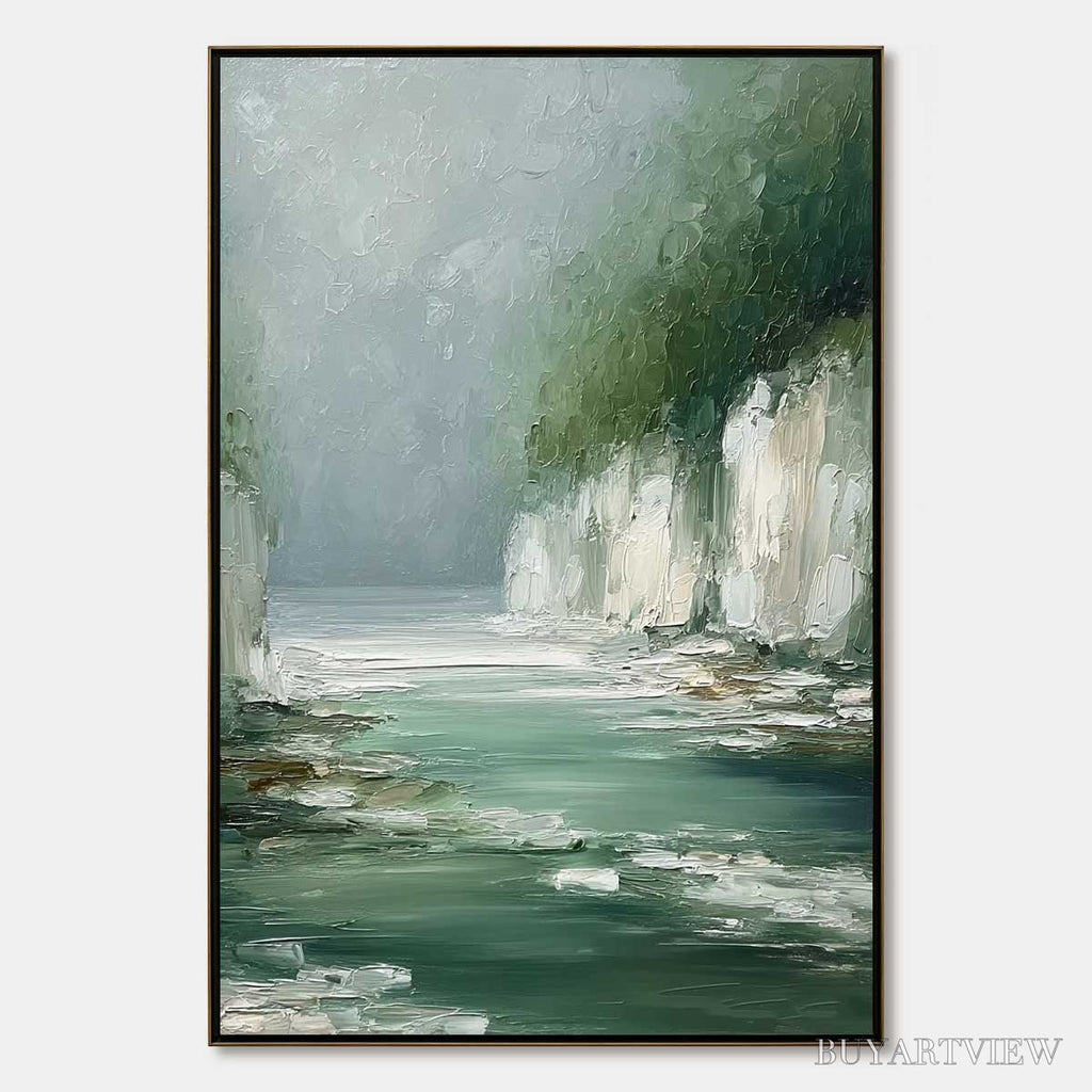 ARTOVITAS Emerald Passage – Textured Wabi Sabi Coastal Landscape Painting - image 1