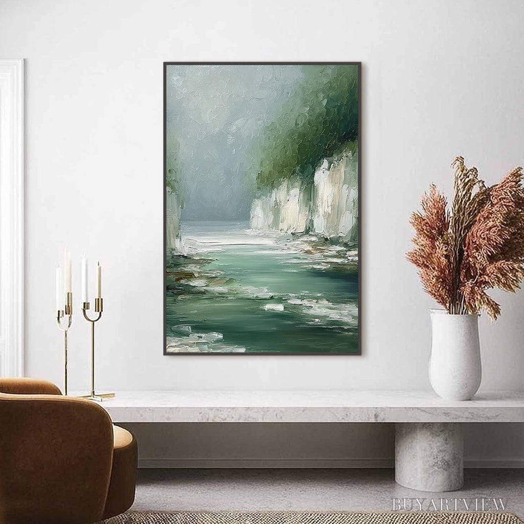 ARTOVITAS Emerald Passage – Textured Wabi Sabi Coastal Landscape Painting - image 2