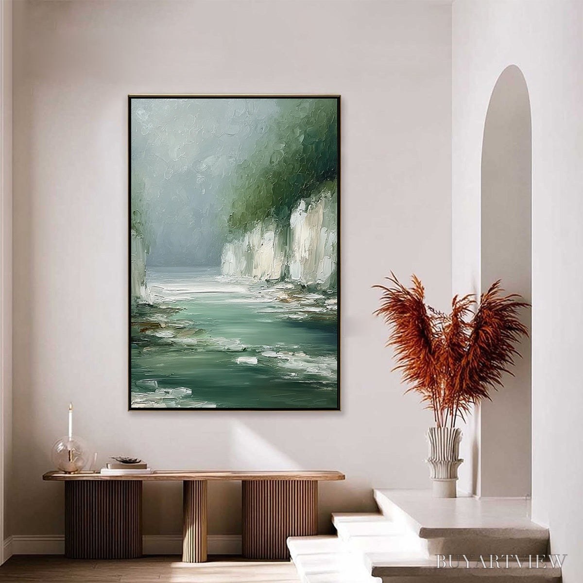 ARTOVITAS Emerald Passage – Textured Wabi Sabi Coastal Landscape Painting - image 4