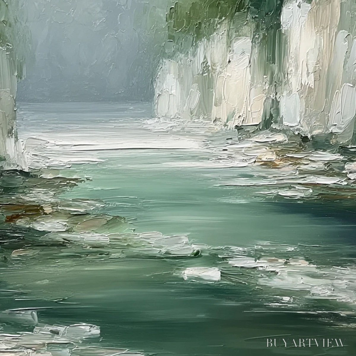 ARTOVITAS Emerald Passage – Textured Wabi Sabi Coastal Landscape Painting - image 5