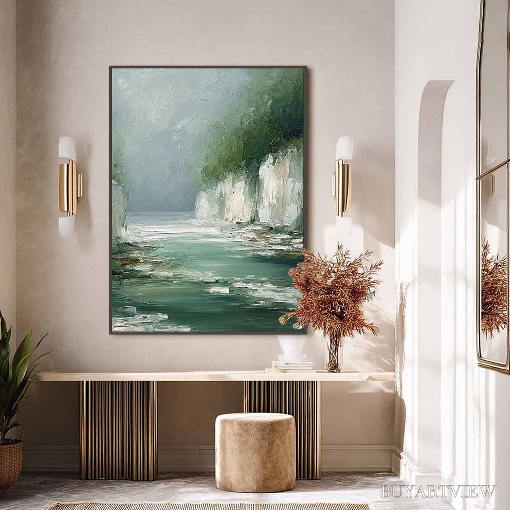 ARTOVITAS Emerald Passage – Textured Wabi Sabi Coastal Landscape Painting - image 6