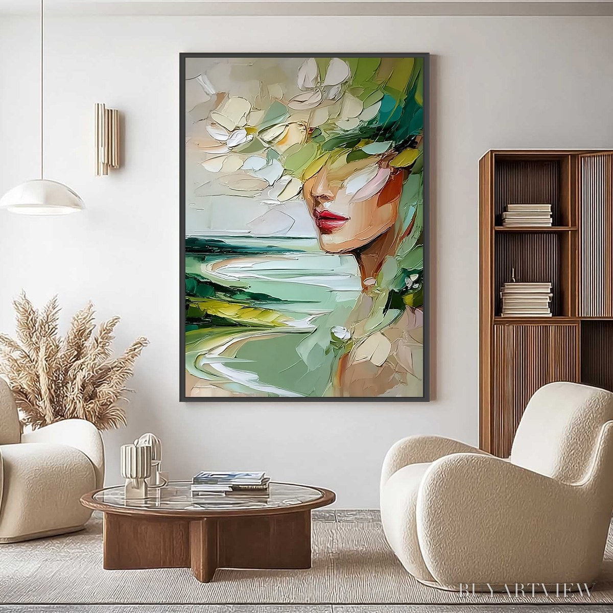 ARTOVITAS Verdant Reverie – Textured Palette Knife Abstract Portrait Painting - image 2