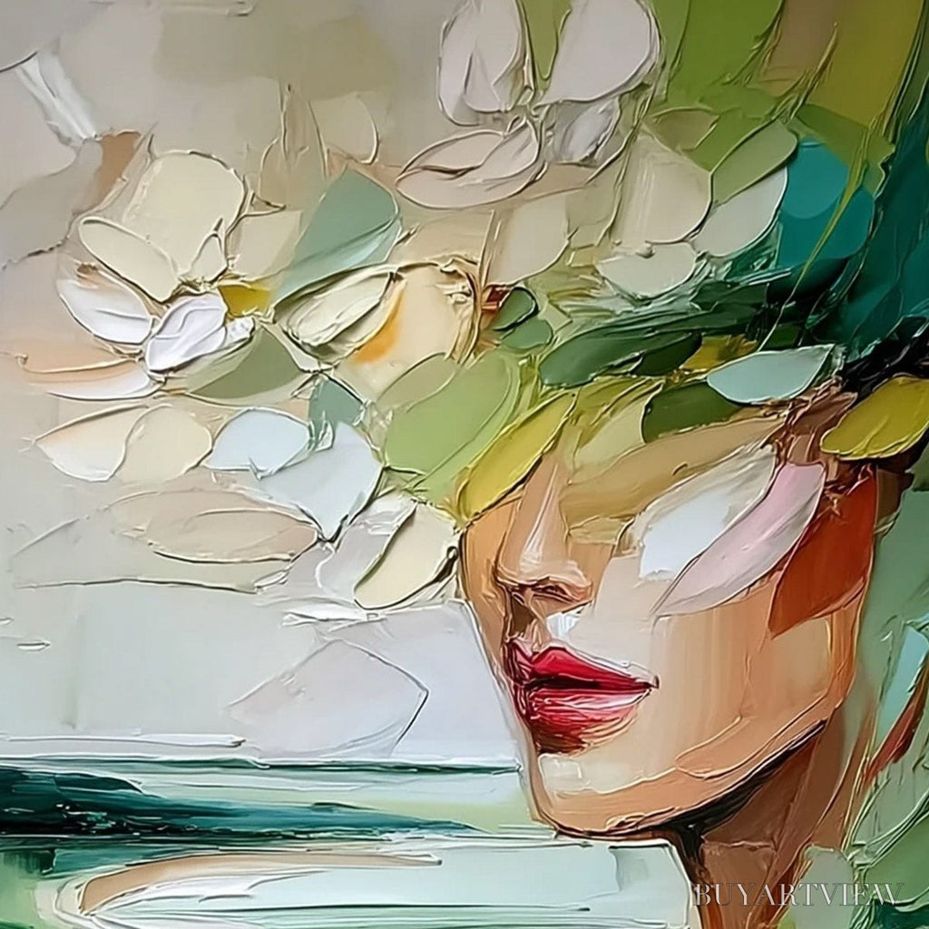ARTOVITAS Verdant Reverie – Textured Palette Knife Abstract Portrait Painting - image 3