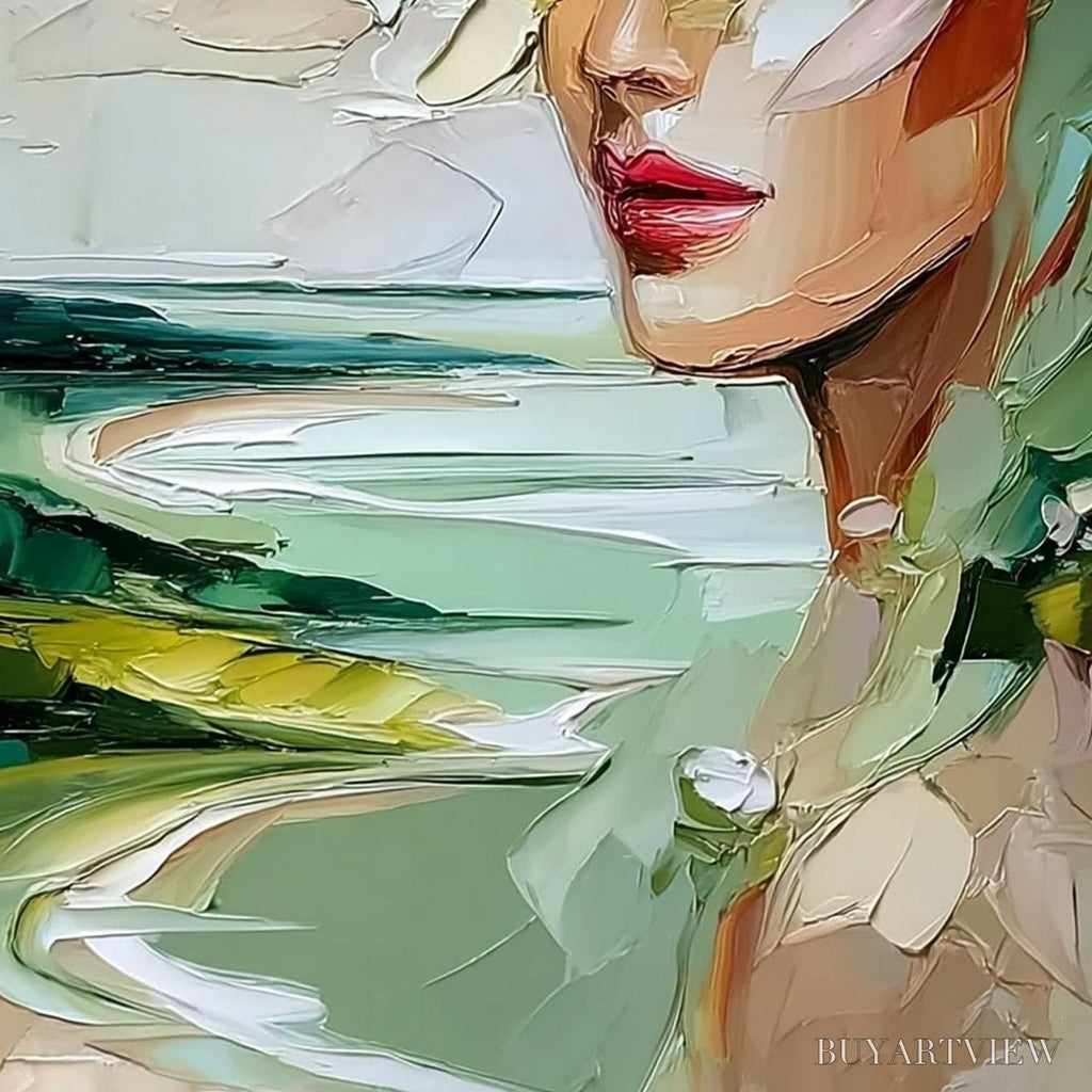 ARTOVITAS Verdant Reverie – Textured Palette Knife Abstract Portrait Painting - image 5