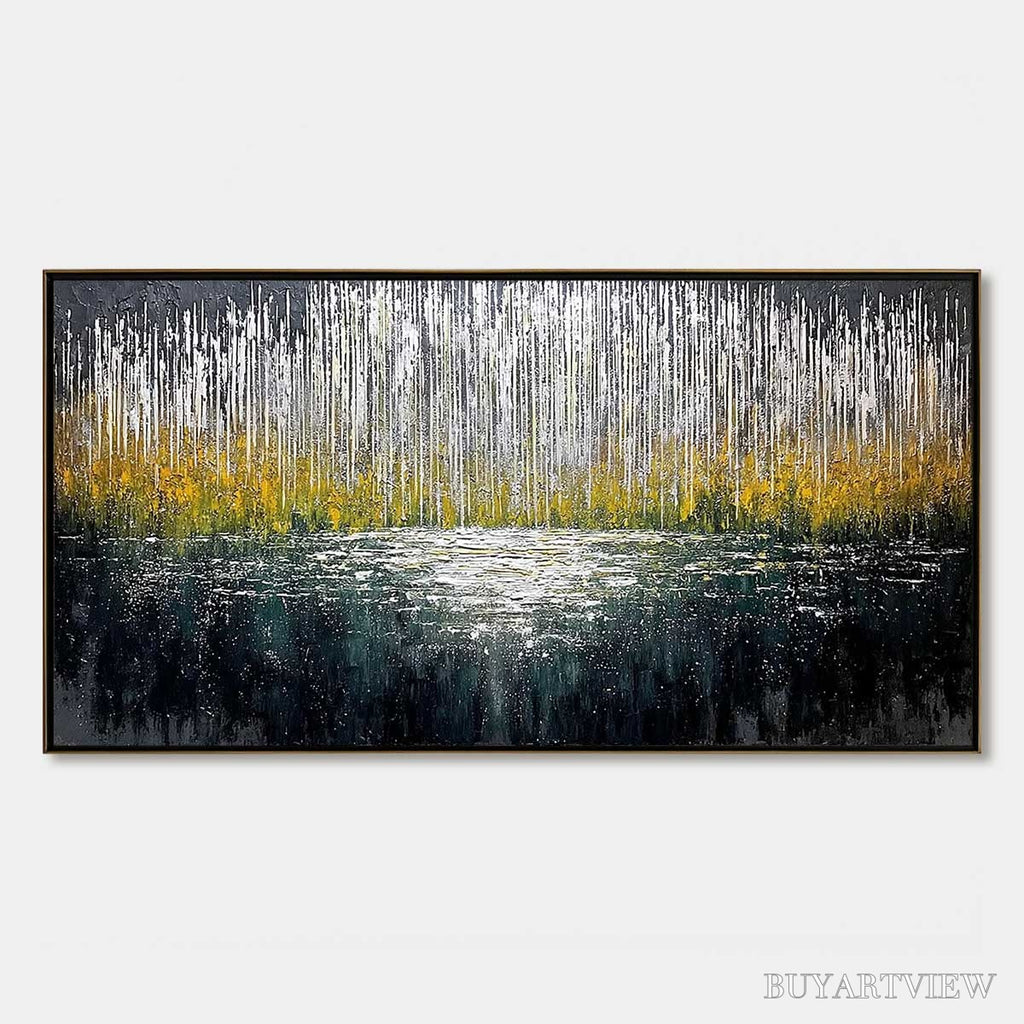 ARTOVITAS Midnight Reflections – Textured Abstract Gold and Silver Landscape Painting - image 1