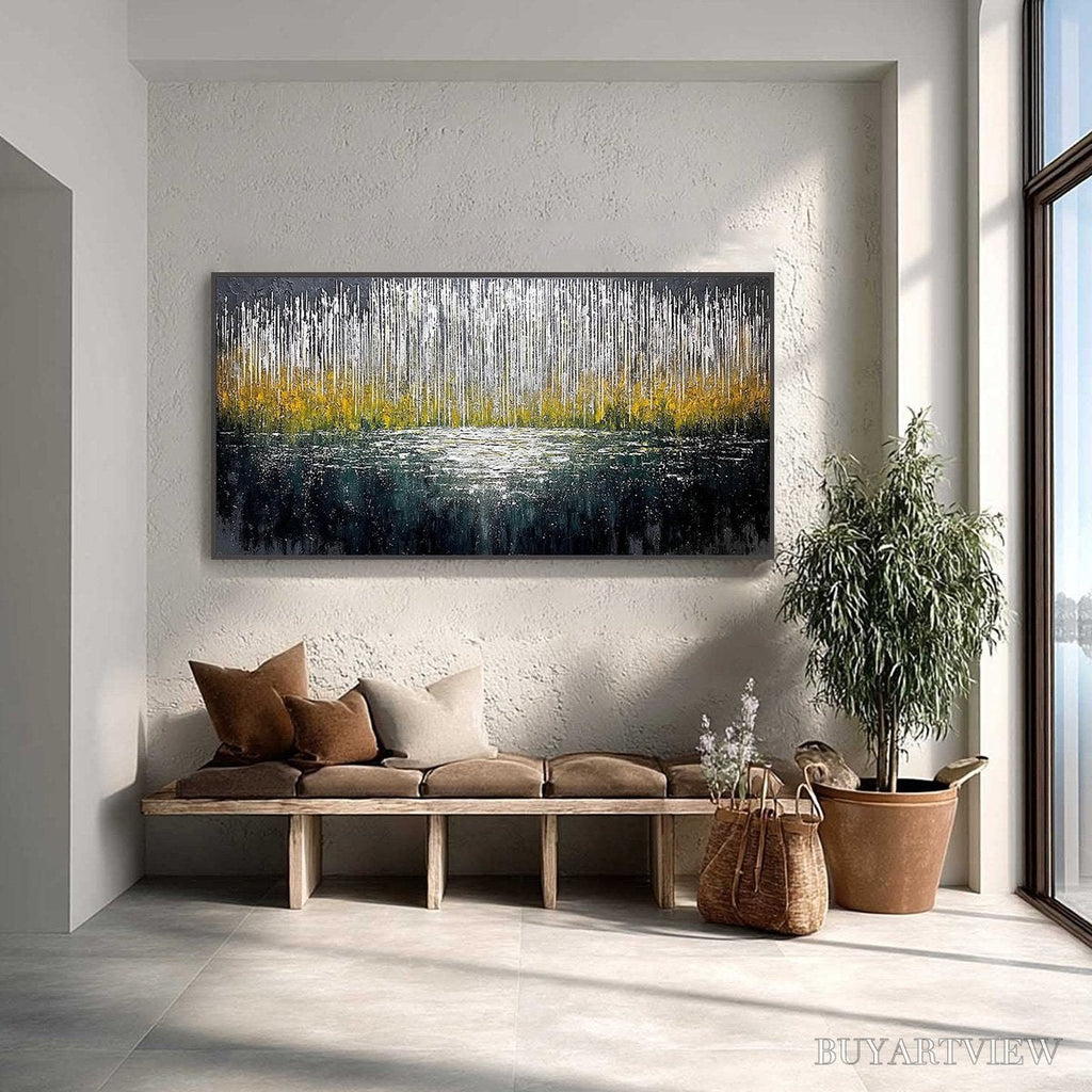 ARTOVITAS Midnight Reflections – Textured Abstract Gold and Silver Landscape Painting - image 2