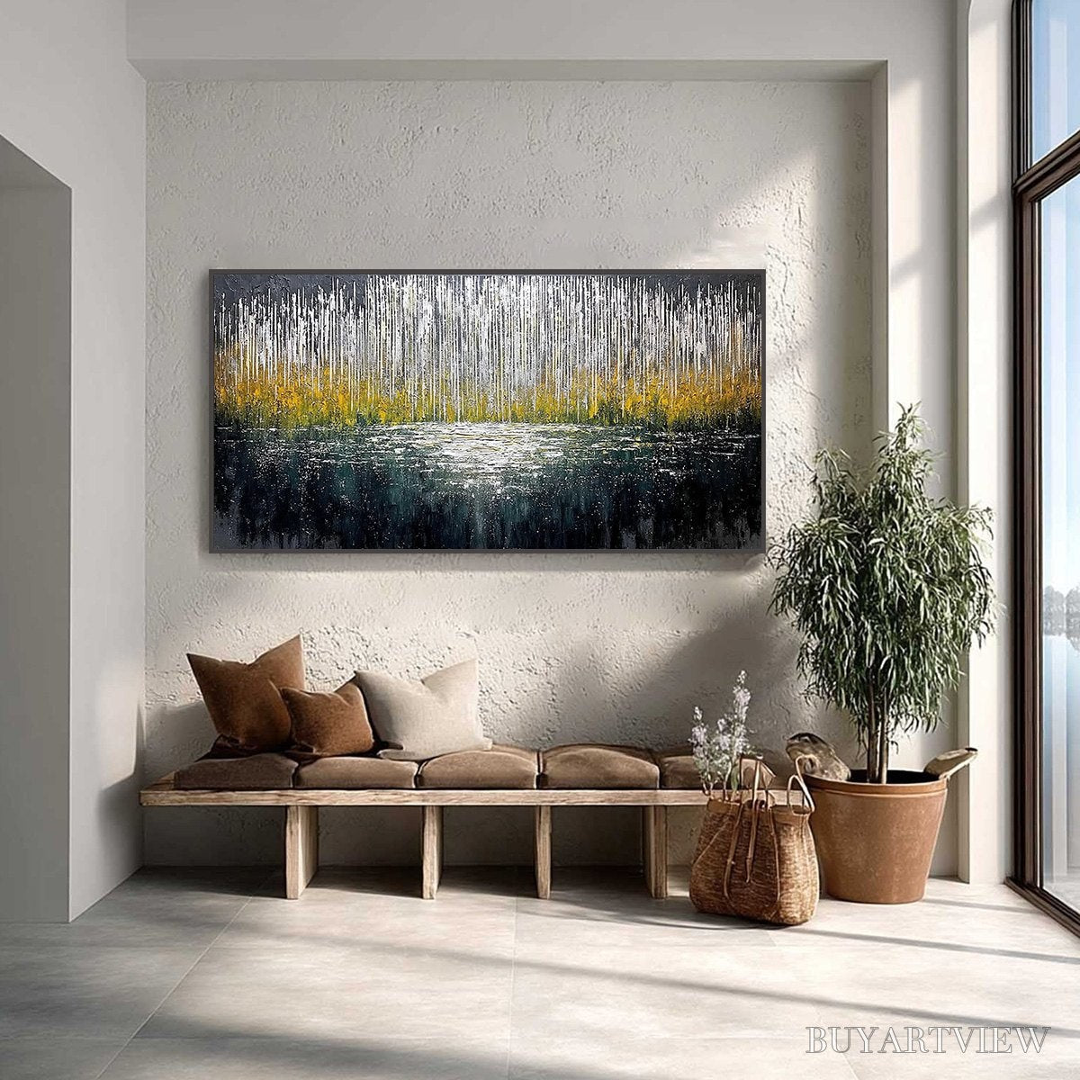 ARTOVITAS Midnight Reflections – Textured Abstract Gold and Silver Landscape Painting - image 2