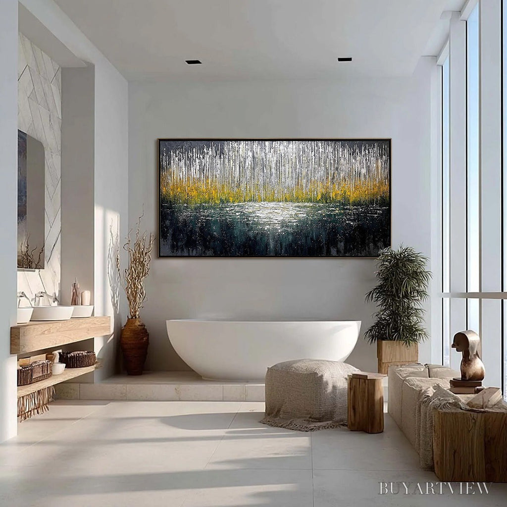 ARTOVITAS Midnight Reflections – Textured Abstract Gold and Silver Landscape Painting - image 4
