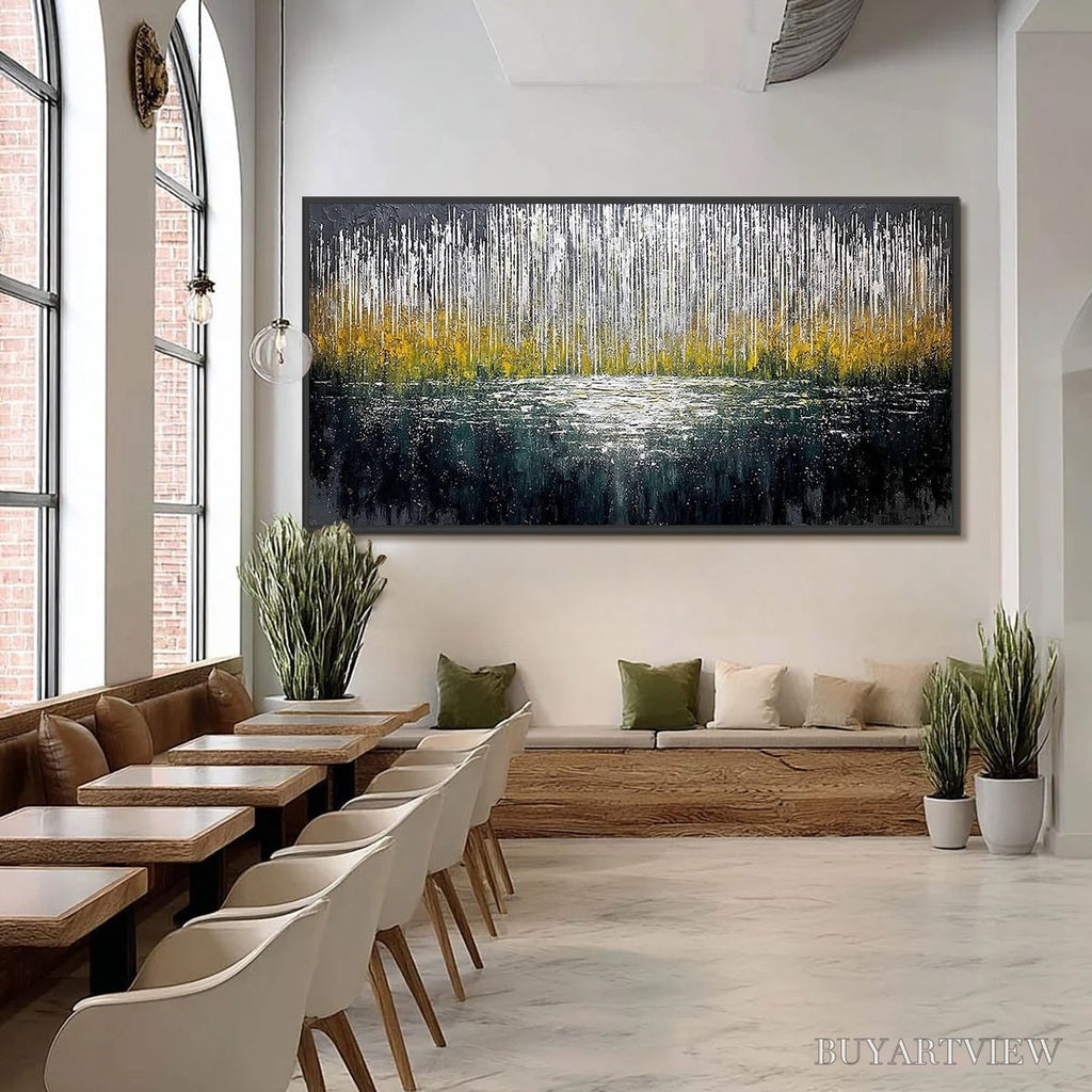 ARTOVITAS Midnight Reflections – Textured Abstract Gold and Silver Landscape Painting - image 6