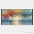 ARTOVITAS Ember and Jade – Textured Long Horizontal Landscape Painting of Trees - image 1