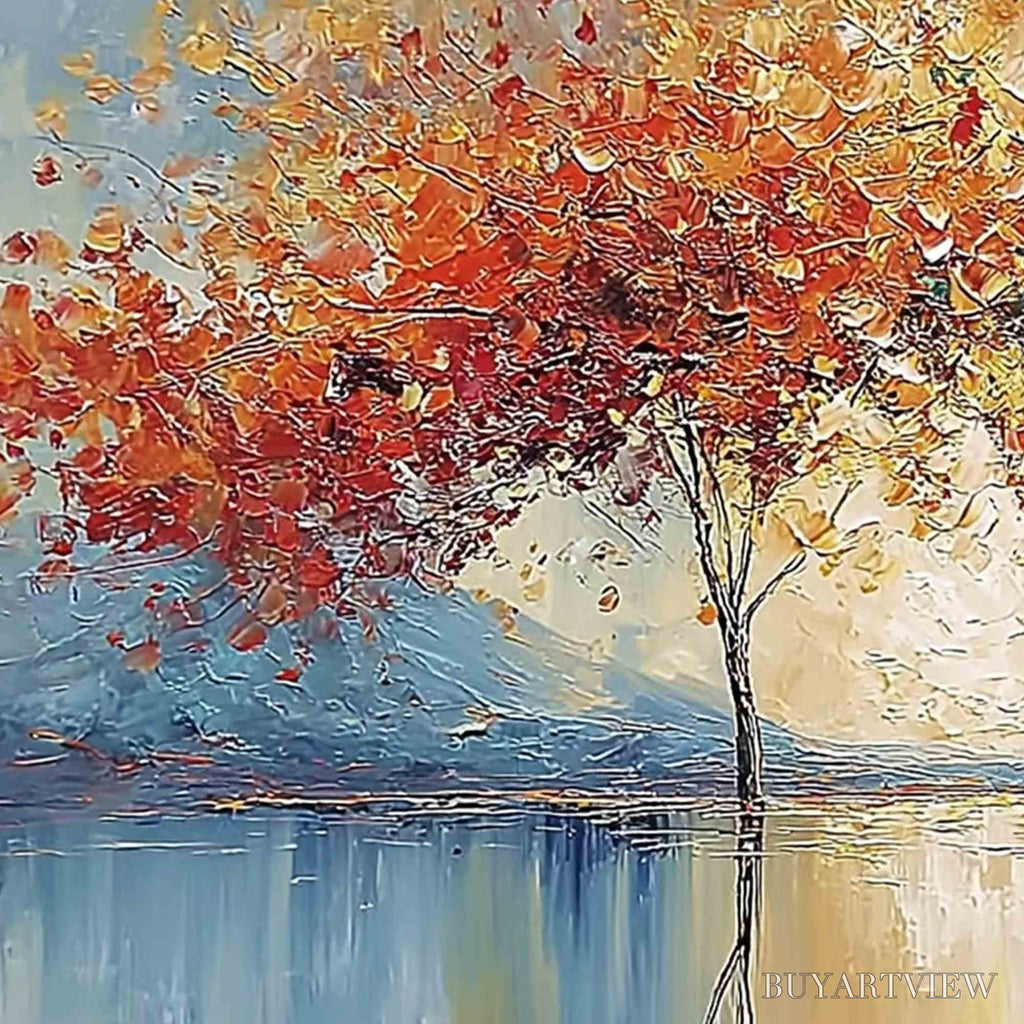 ARTOVITAS Ember and Jade – Textured Long Horizontal Landscape Painting of Trees - image 3