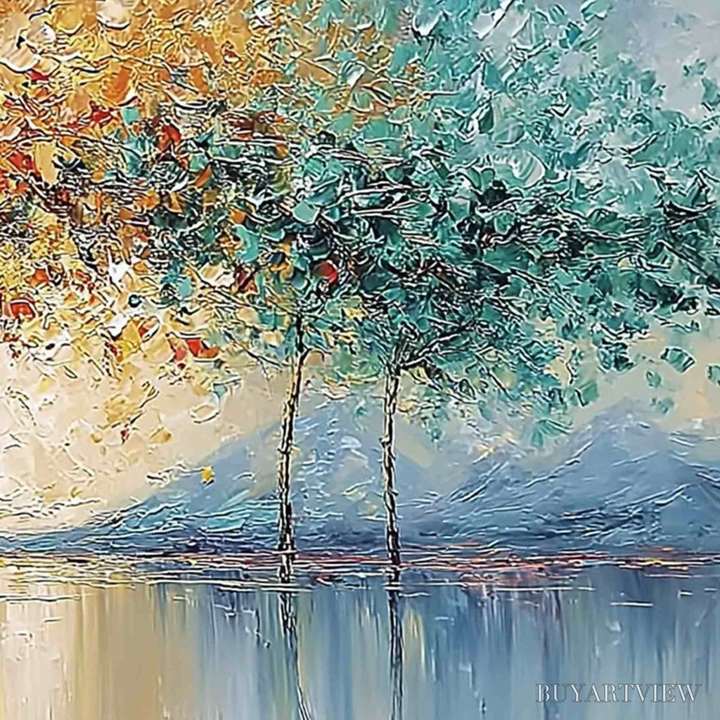 ARTOVITAS Ember and Jade – Textured Long Horizontal Landscape Painting of Trees - image 5