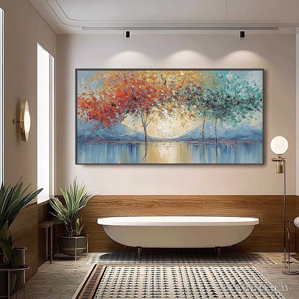 ARTOVITAS Ember and Jade – Textured Long Horizontal Landscape Painting of Trees - image 6