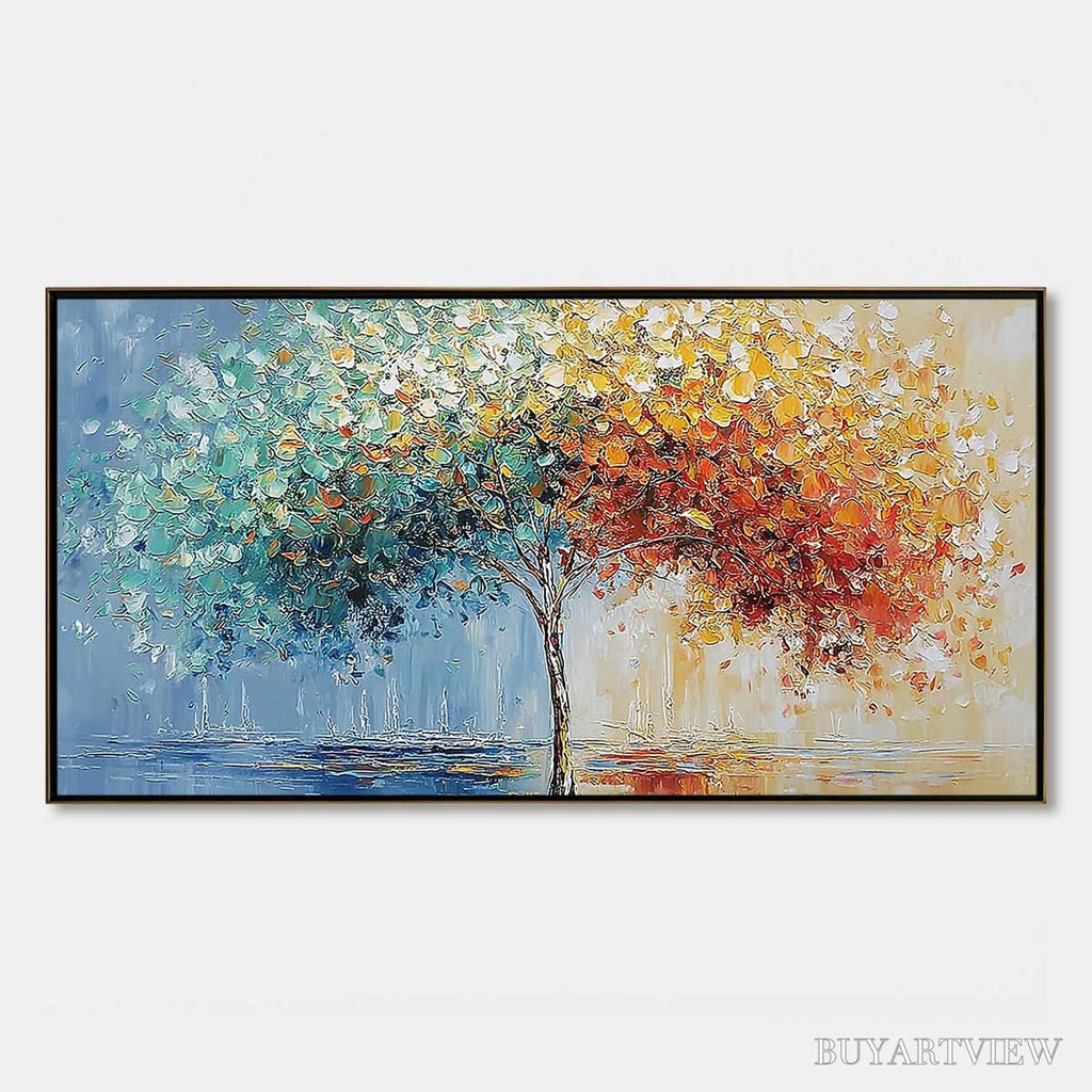 ARTOVITAS Chromatic Embrace – Heavily Textured Palette Knife Tree Landscape Painting - image 1