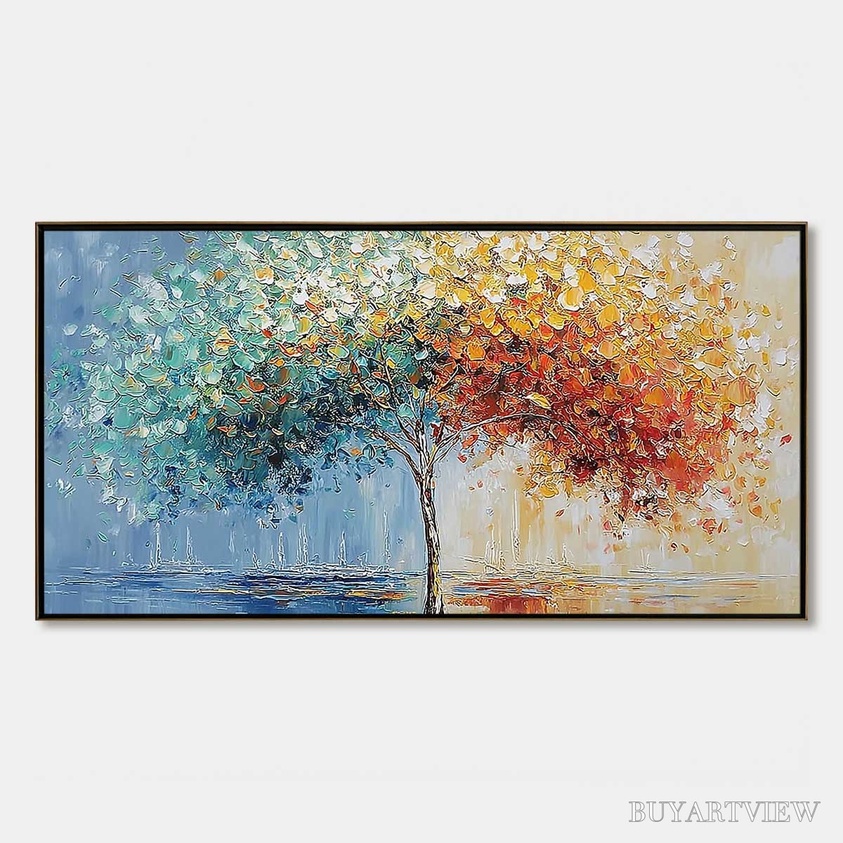 ARTOVITAS Chromatic Embrace – Heavily Textured Palette Knife Tree Landscape Painting - image 1