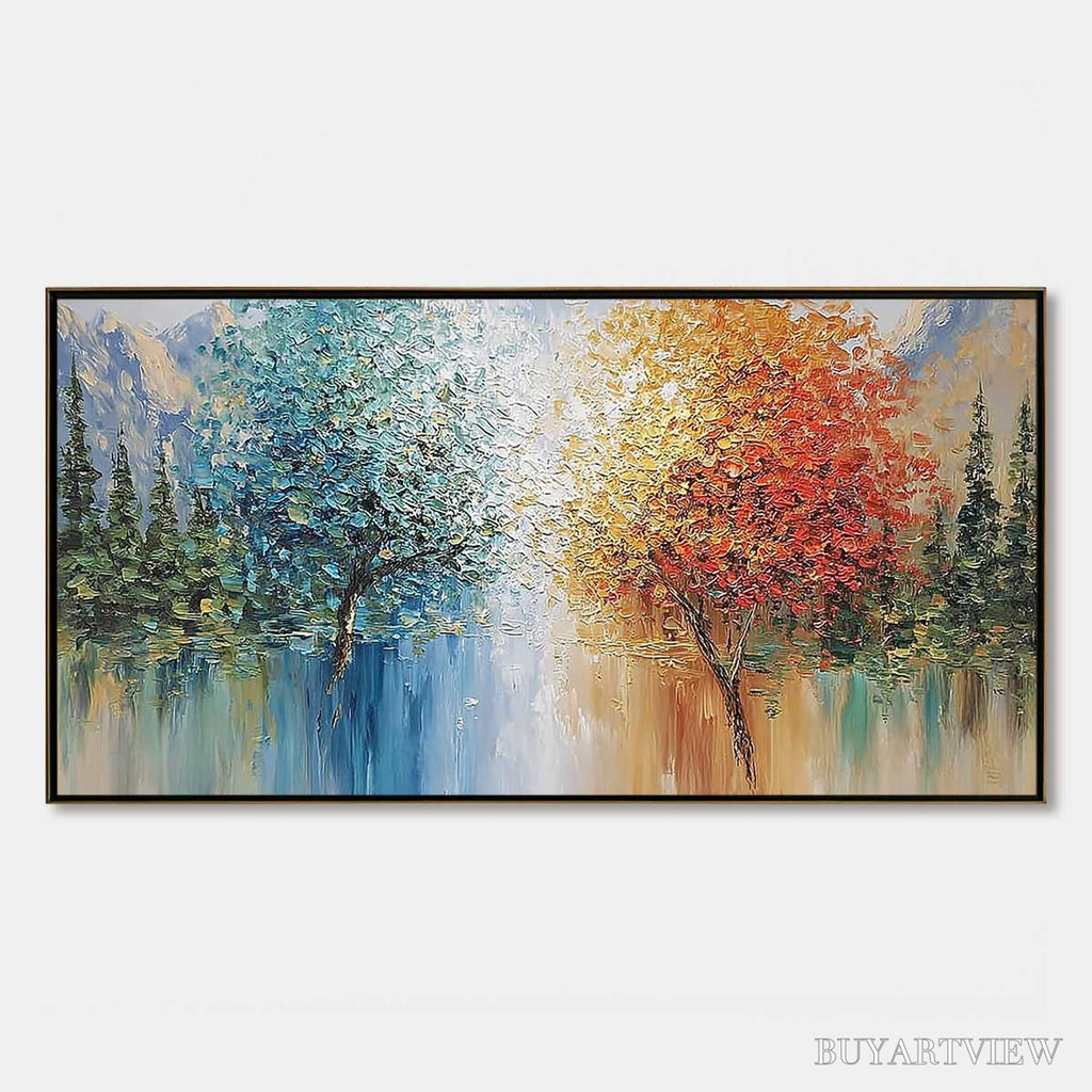 ARTOVITAS Equinox Textured Tree Landscape Oil Painting | Colorful - image 1