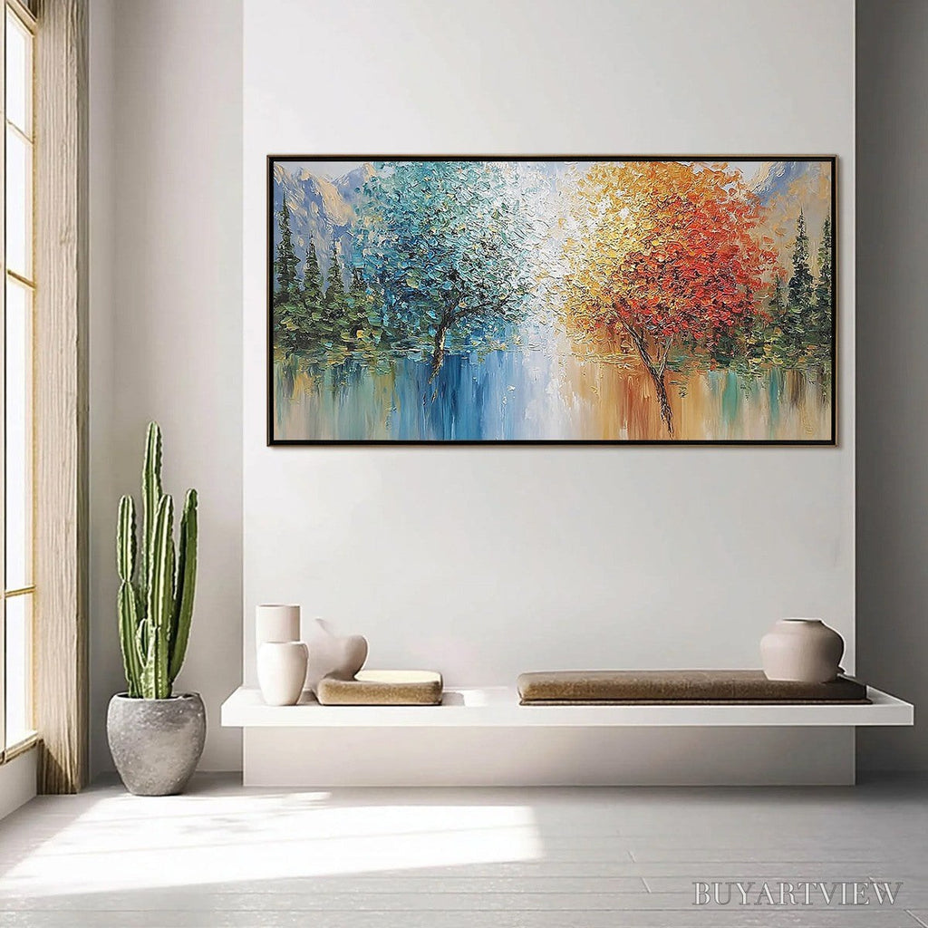 ARTOVITAS Equinox Textured Tree Landscape Oil Painting | Colorful - image 4