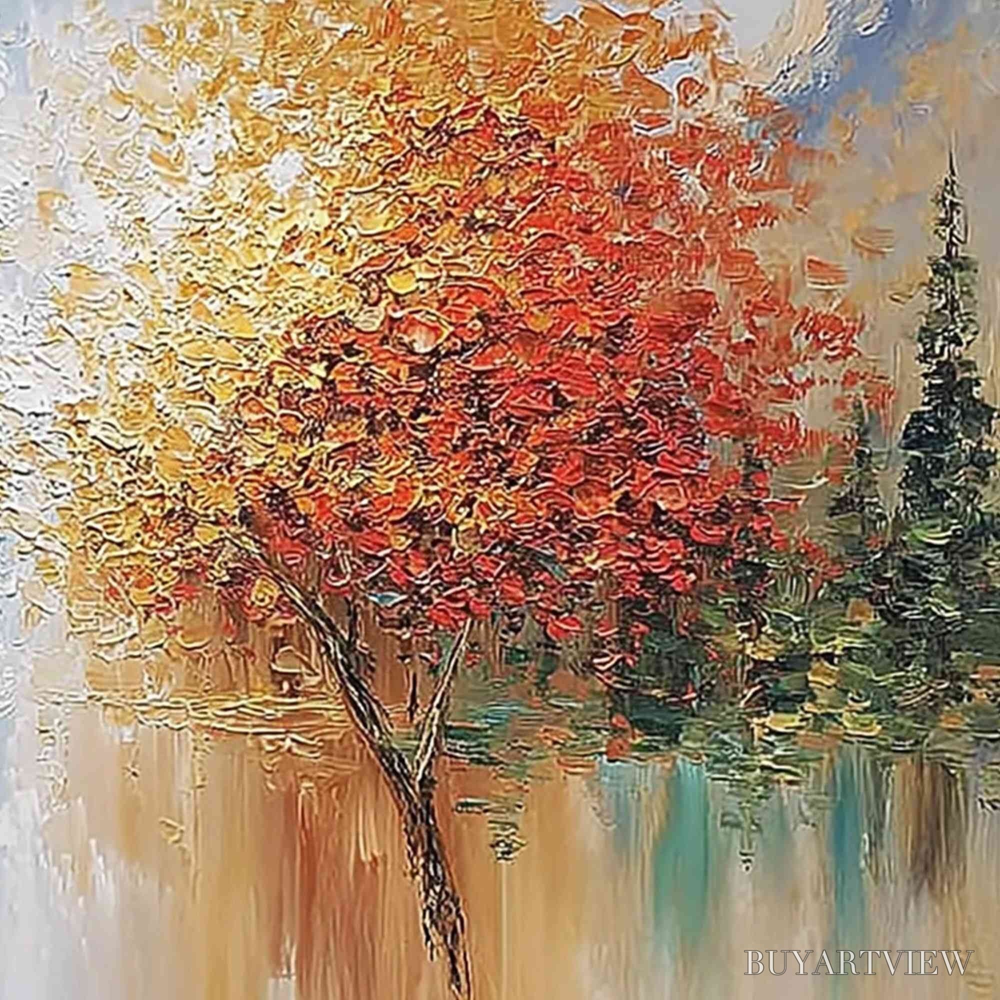 ARTOVITAS Equinox Textured Tree Landscape Oil Painting | Colorful - image 5