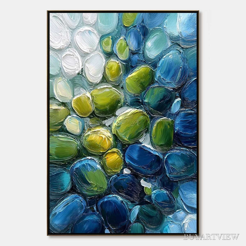 ARTOVITAS River Gems – Abstract Impasto Textured Blue and Green Painting - image 1