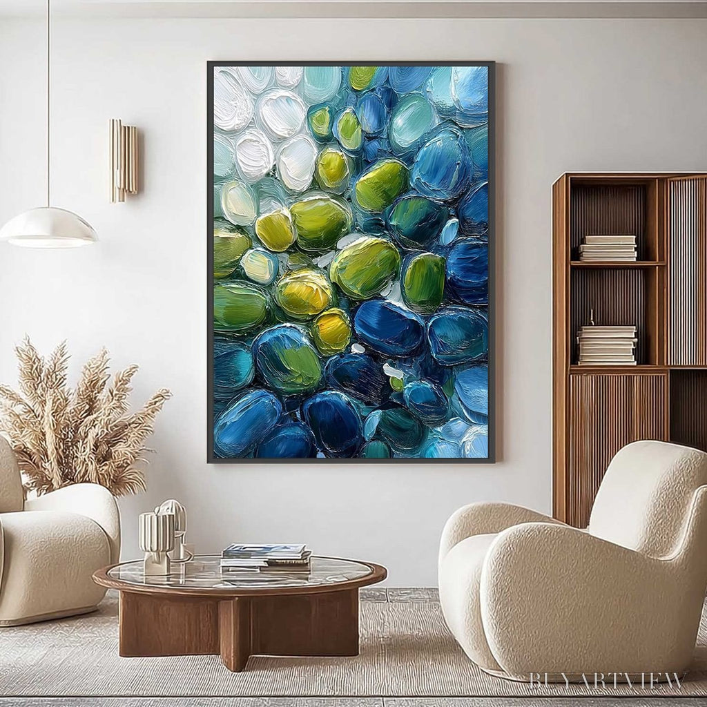 ARTOVITAS River Gems – Abstract Impasto Textured Blue and Green Painting - image 2