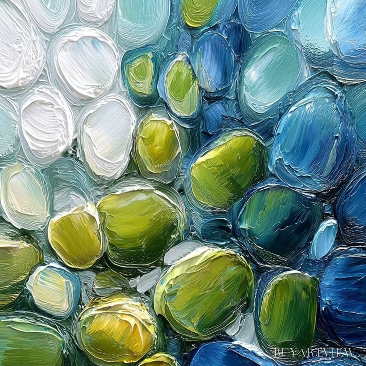 ARTOVITAS River Gems – Abstract Impasto Textured Blue and Green Painting - image 3