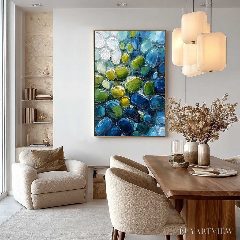 ARTOVITAS River Gems – Abstract Impasto Textured Blue and Green Painting - image 4