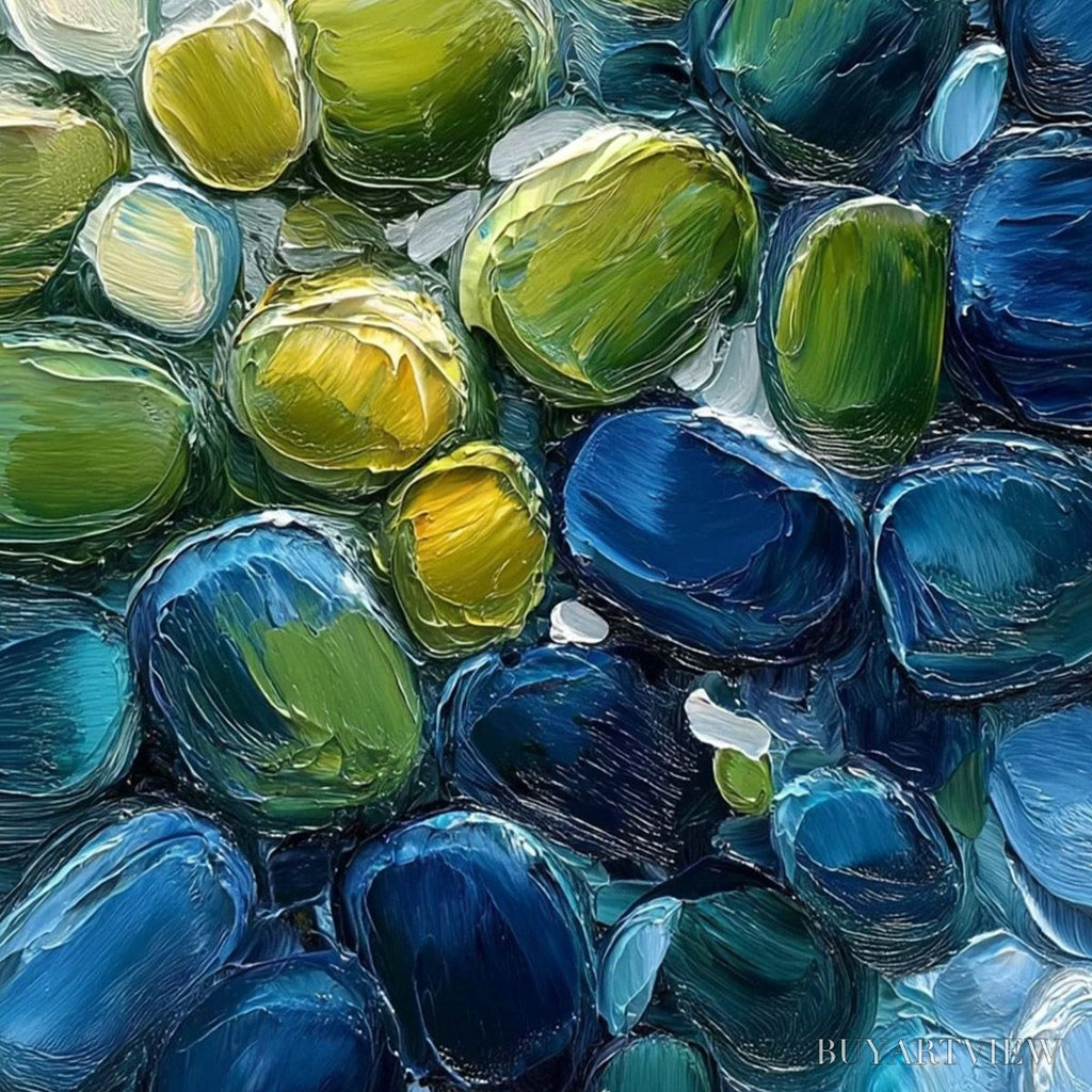 ARTOVITAS River Gems – Abstract Impasto Textured Blue and Green Painting - image 5
