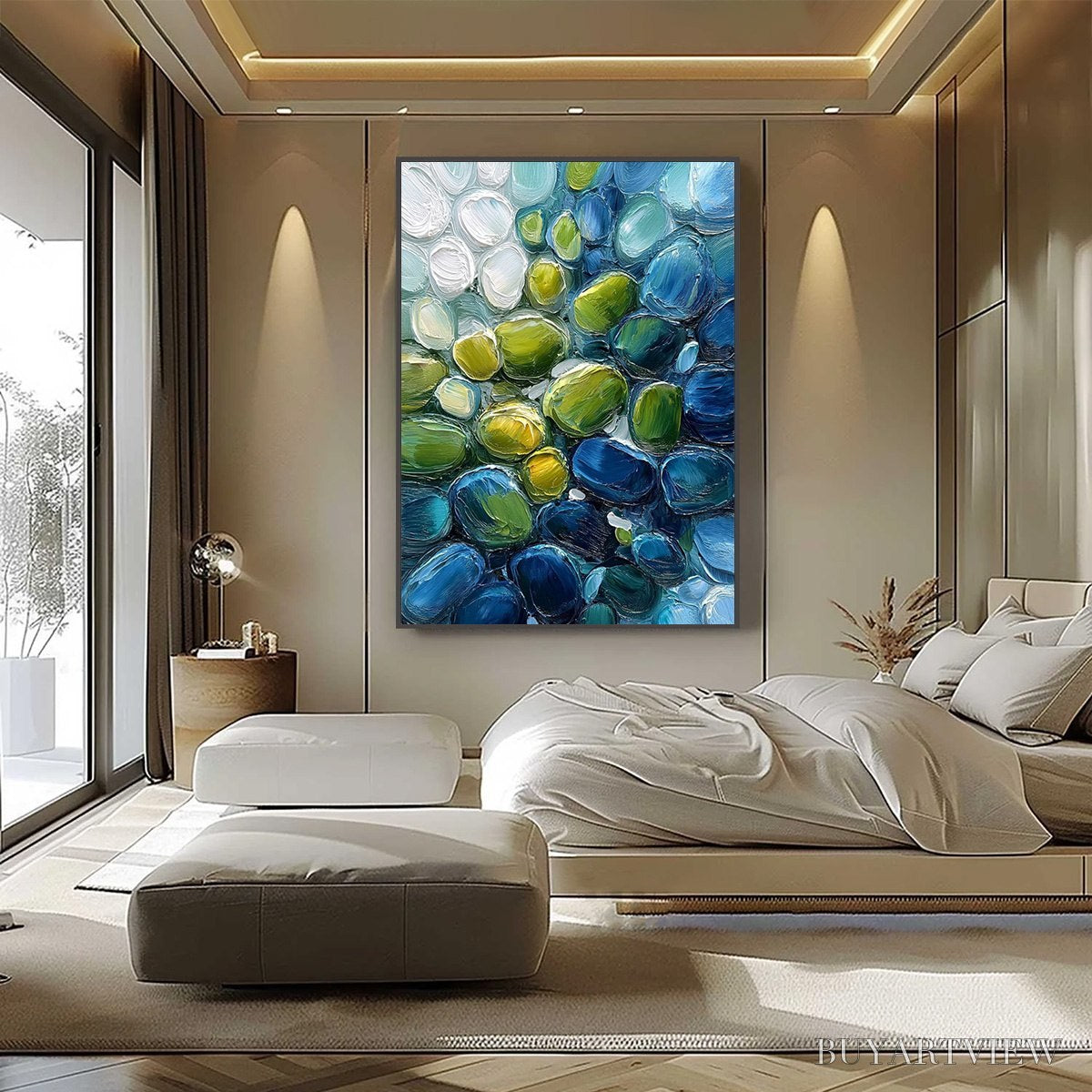 ARTOVITAS River Gems – Abstract Impasto Textured Blue and Green Painting - image 6