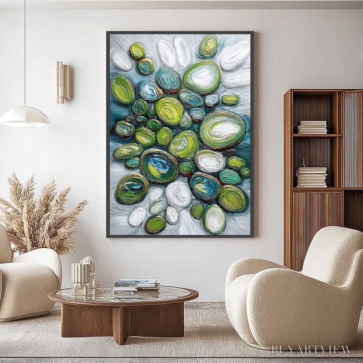 ARTOVITAS River Gems – Textured Wabi Sabi Abstract Painting of River Stones - image 2