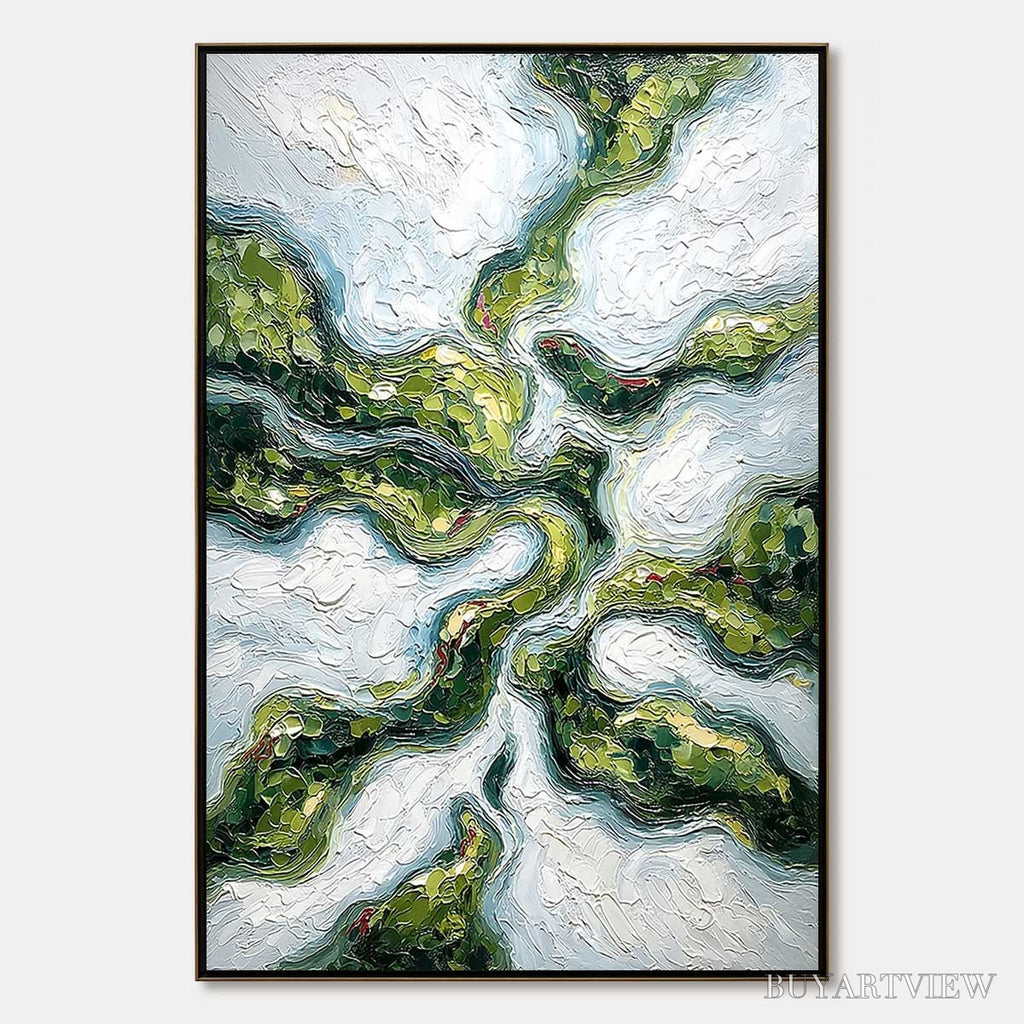 ARTOVITAS Verdant Flow – Abstract Green Impasto Landscape Oil Painting - image 1