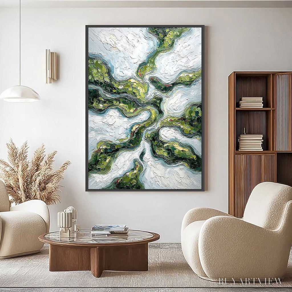 ARTOVITAS Verdant Flow – Abstract Green Impasto Landscape Oil Painting - image 2