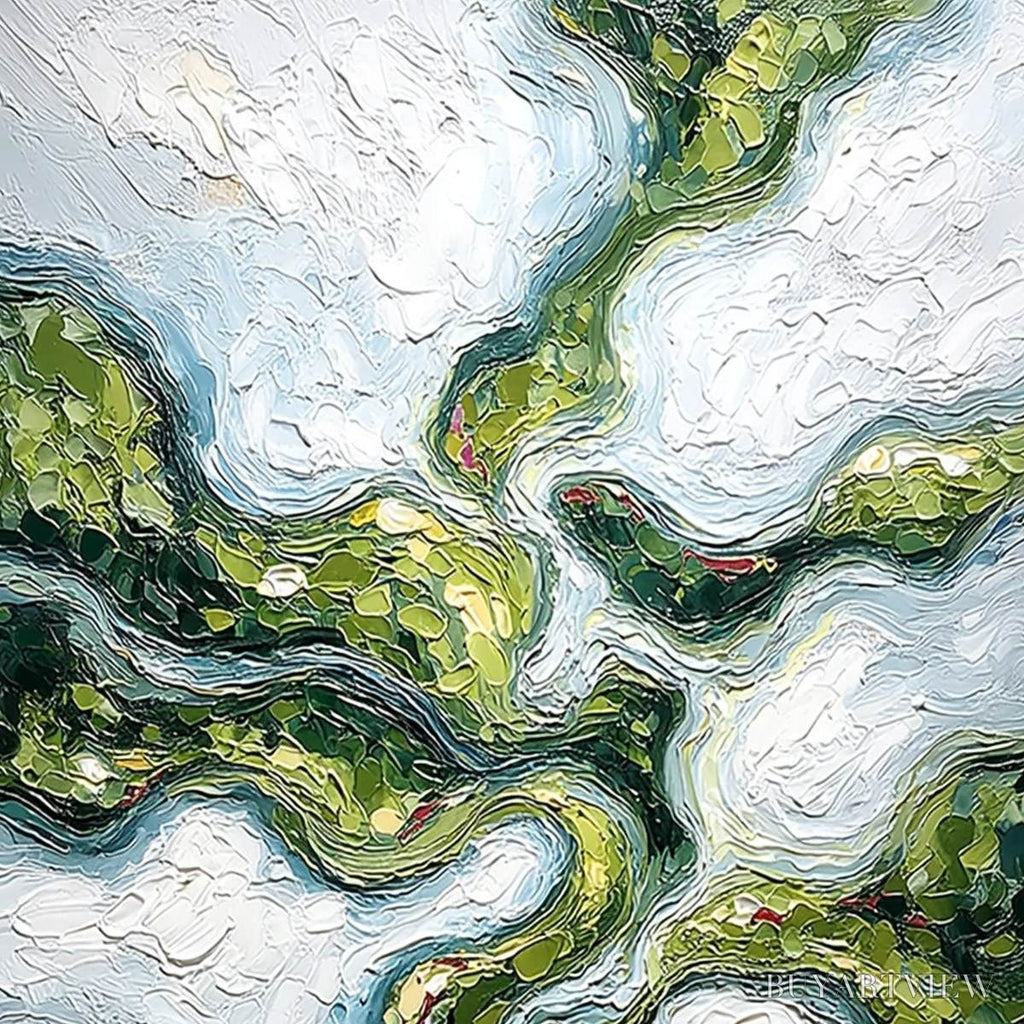 ARTOVITAS Verdant Flow – Abstract Green Impasto Landscape Oil Painting - image 3
