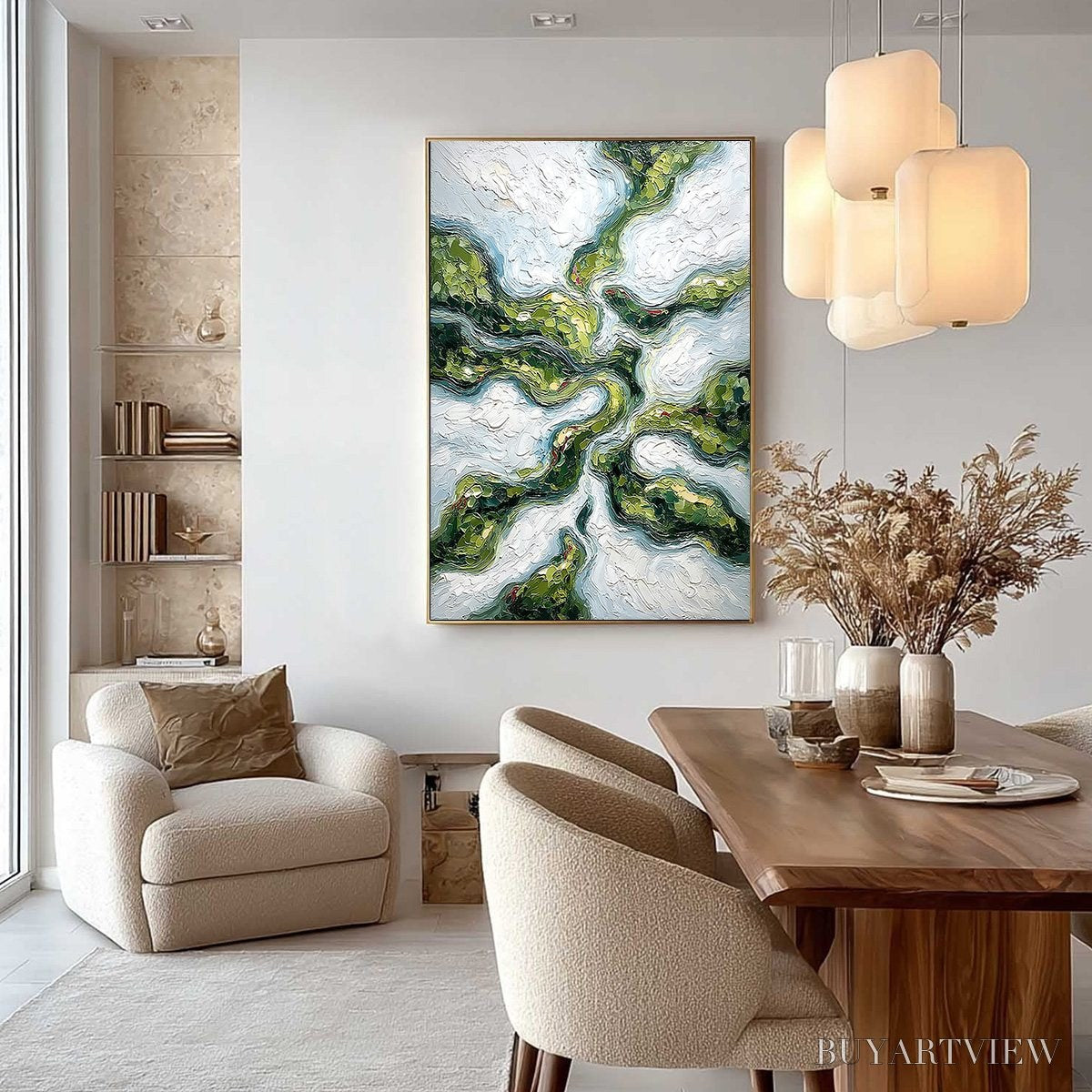 ARTOVITAS Verdant Flow – Abstract Green Impasto Landscape Oil Painting - image 4