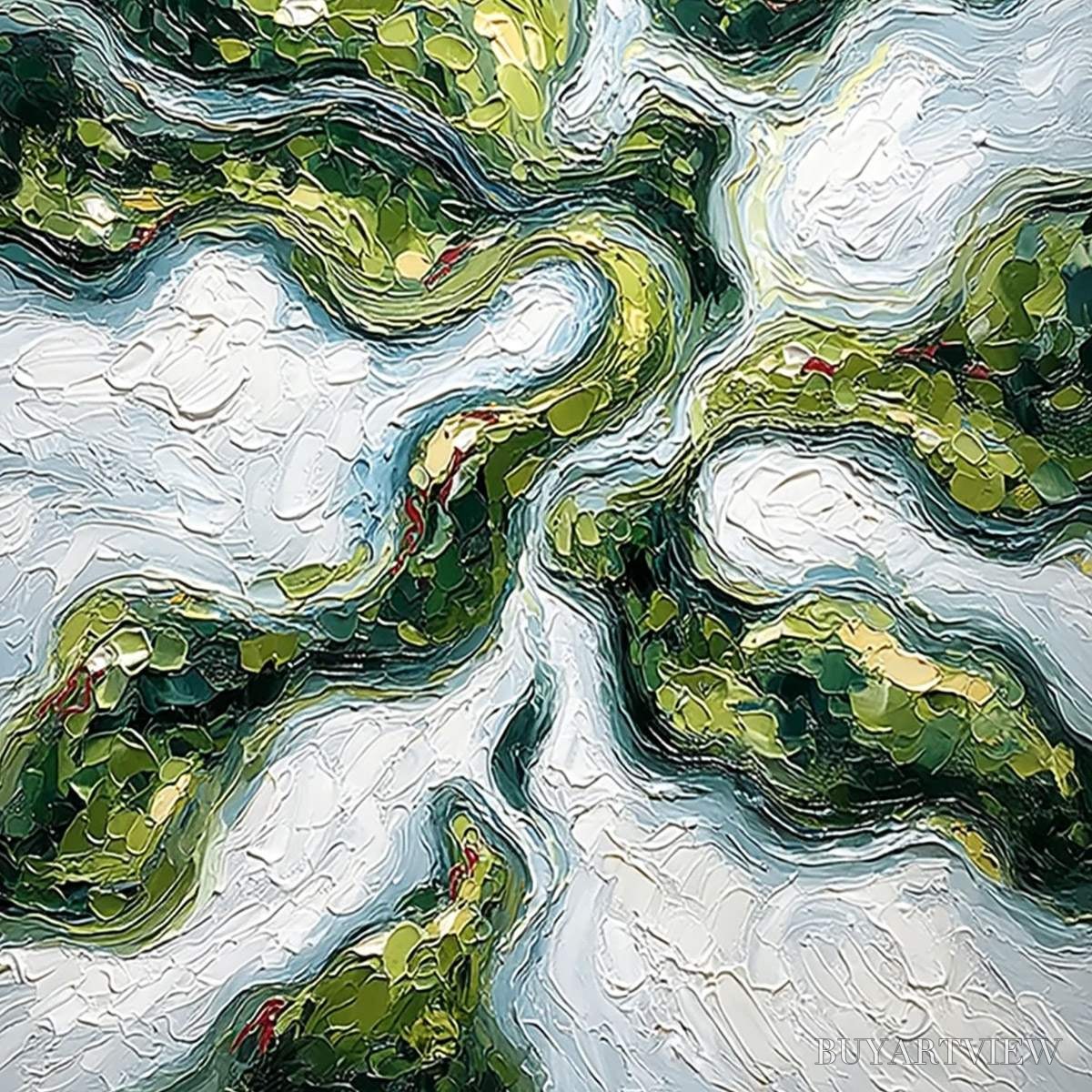 ARTOVITAS Verdant Flow – Abstract Green Impasto Landscape Oil Painting - image 5