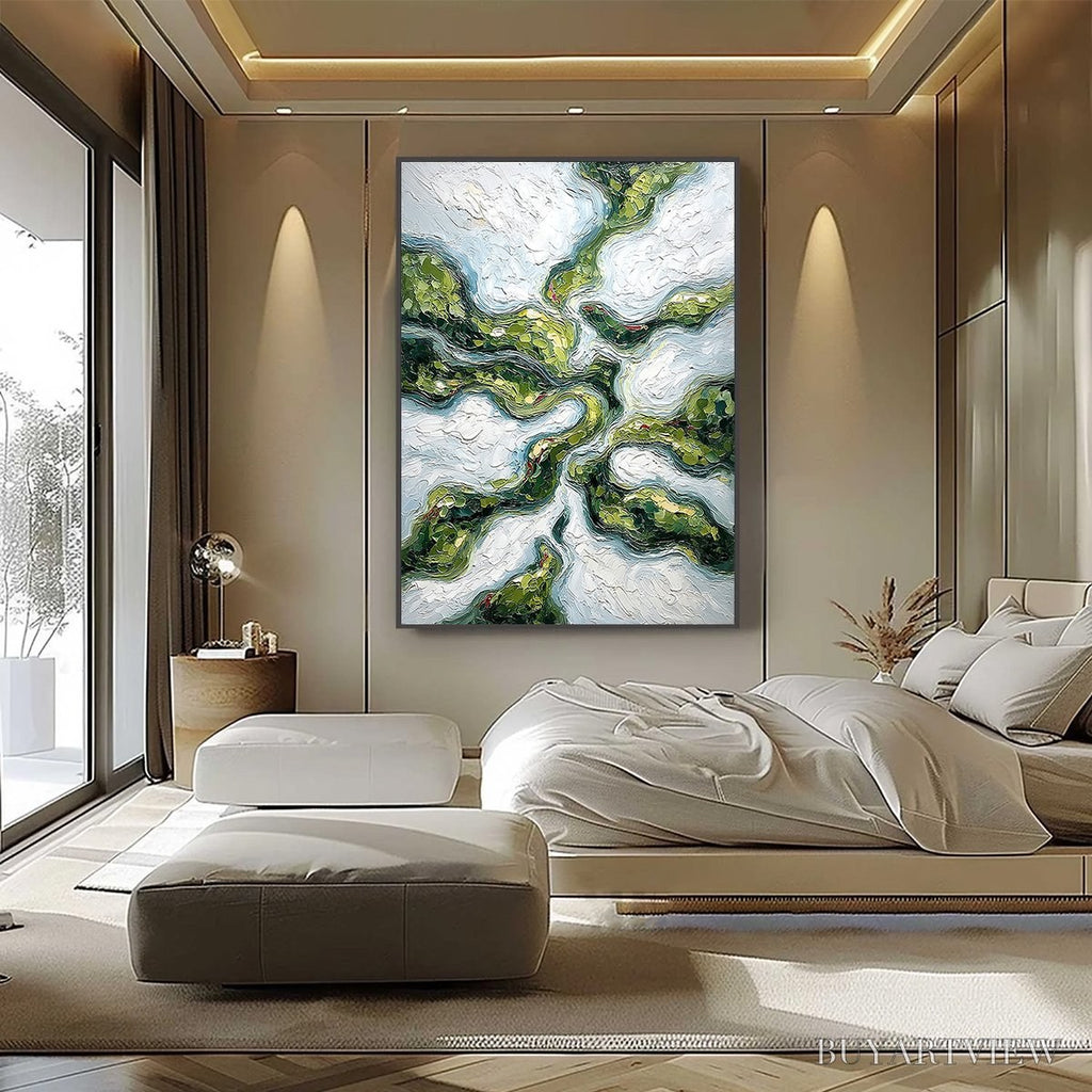 ARTOVITAS Verdant Flow – Abstract Green Impasto Landscape Oil Painting - image 6