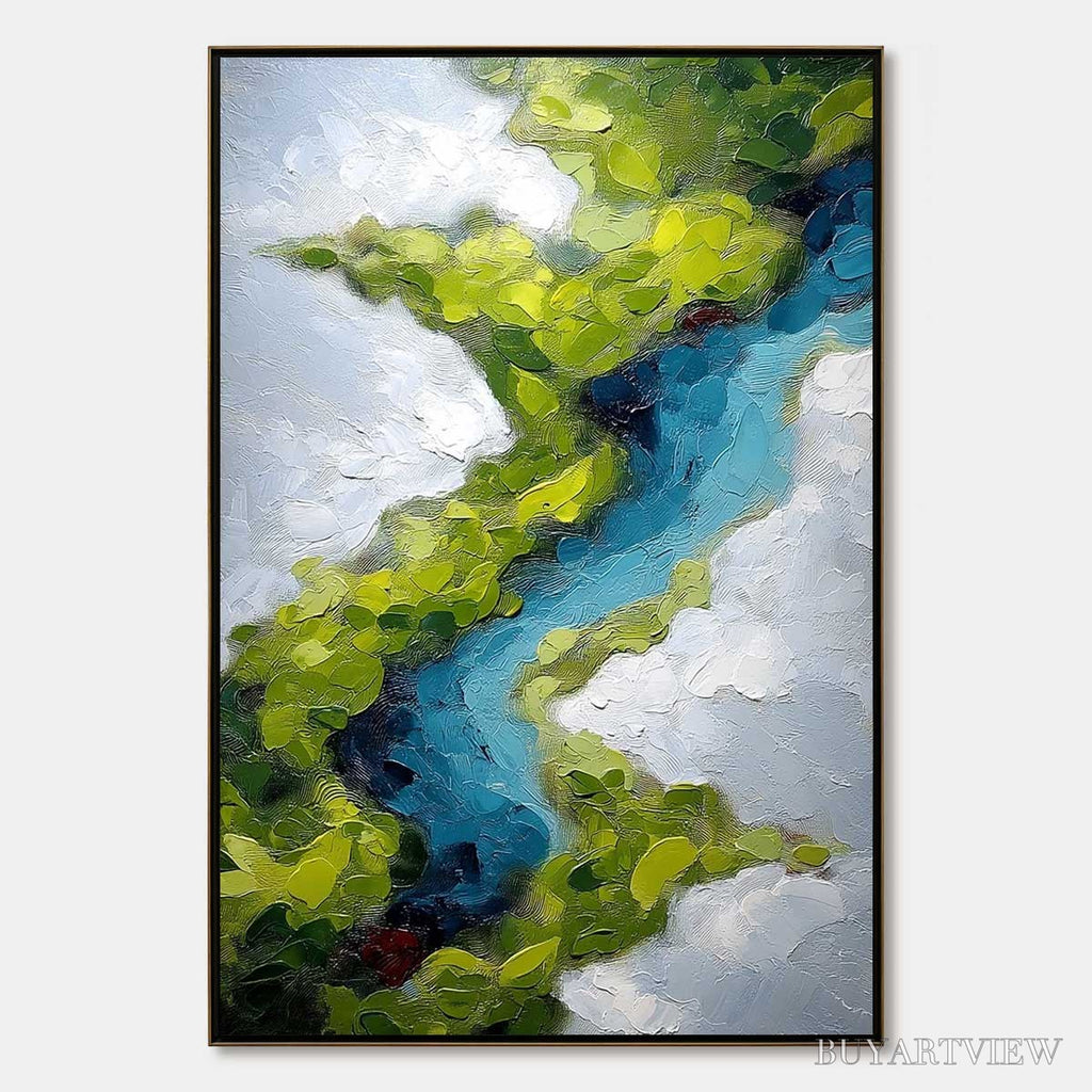 ARTOVITAS Aerial Reverie – Textured Abstract Aerial River Landscape Painting - image 1