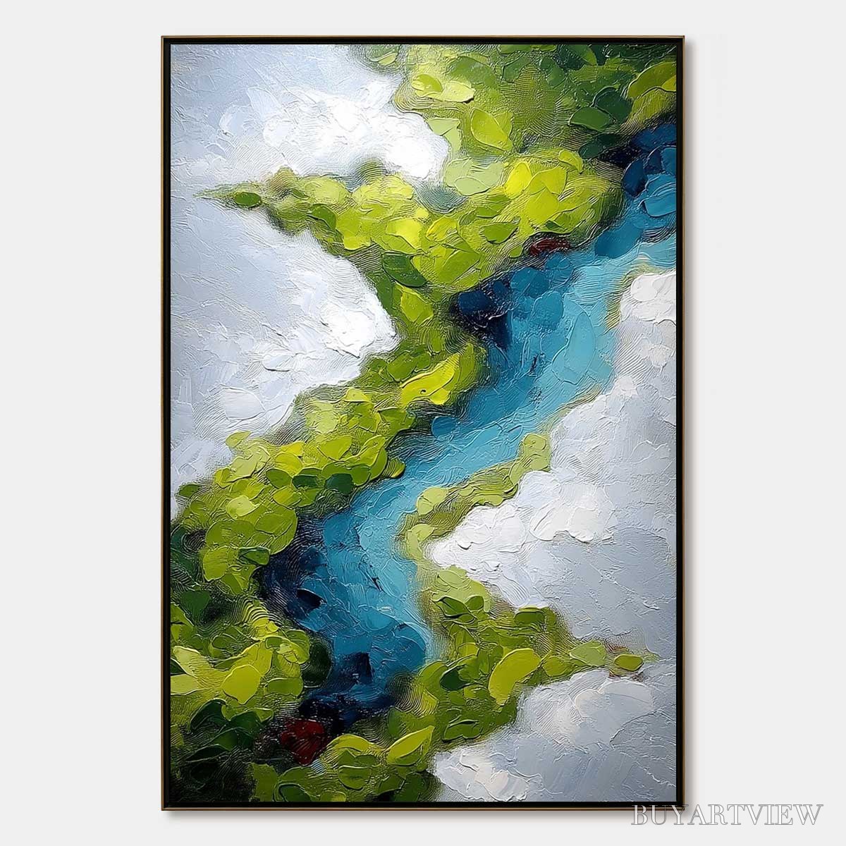 ARTOVITAS Aerial Reverie – Textured Abstract Aerial River Landscape Painting - image 1