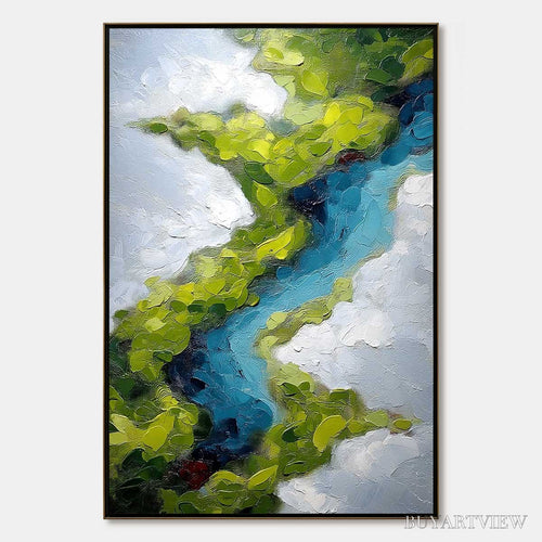 ARTOVITAS Aerial Reverie – Textured Abstract Aerial River Landscape Painting - image 1