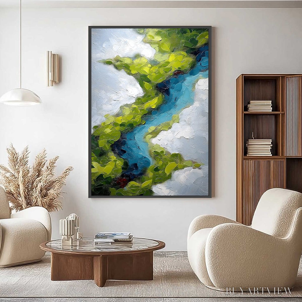 ARTOVITAS Aerial Reverie – Textured Abstract Aerial River Landscape Painting - image 2