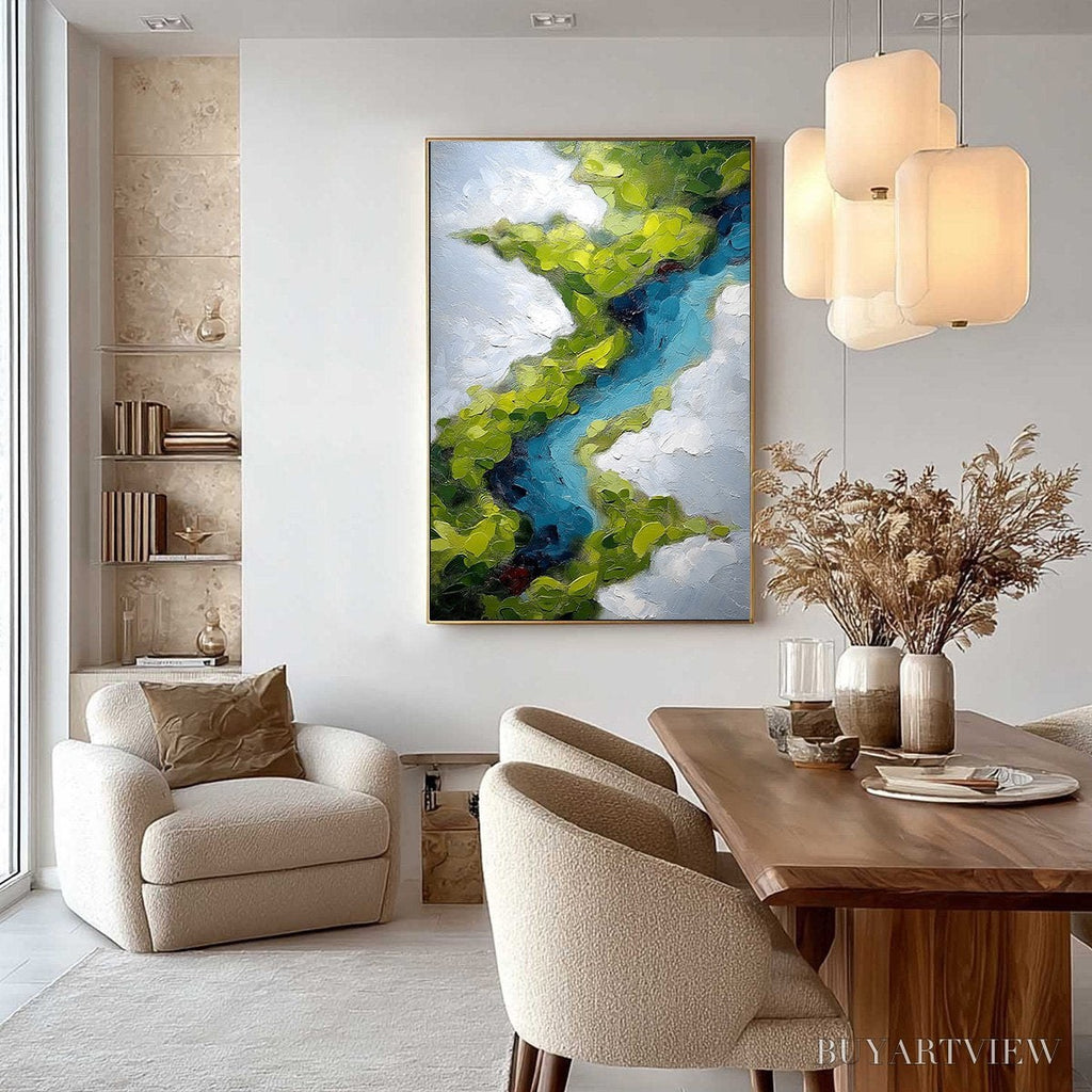 ARTOVITAS Aerial Reverie – Textured Abstract Aerial River Landscape Painting - image 4
