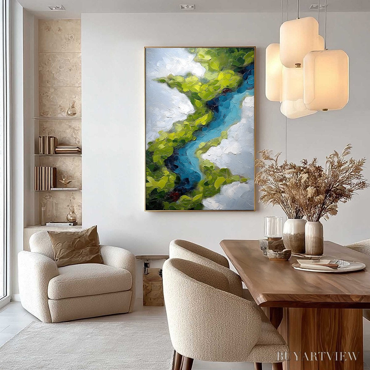 ARTOVITAS Aerial Reverie – Textured Abstract Aerial River Landscape Painting - image 4