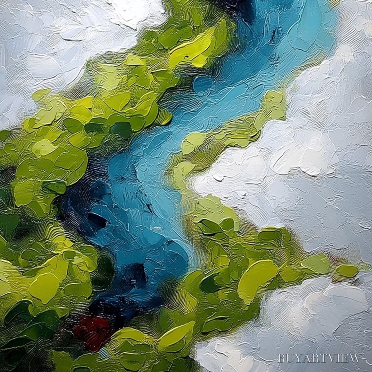 ARTOVITAS Aerial Reverie – Textured Abstract Aerial River Landscape Painting - image 5