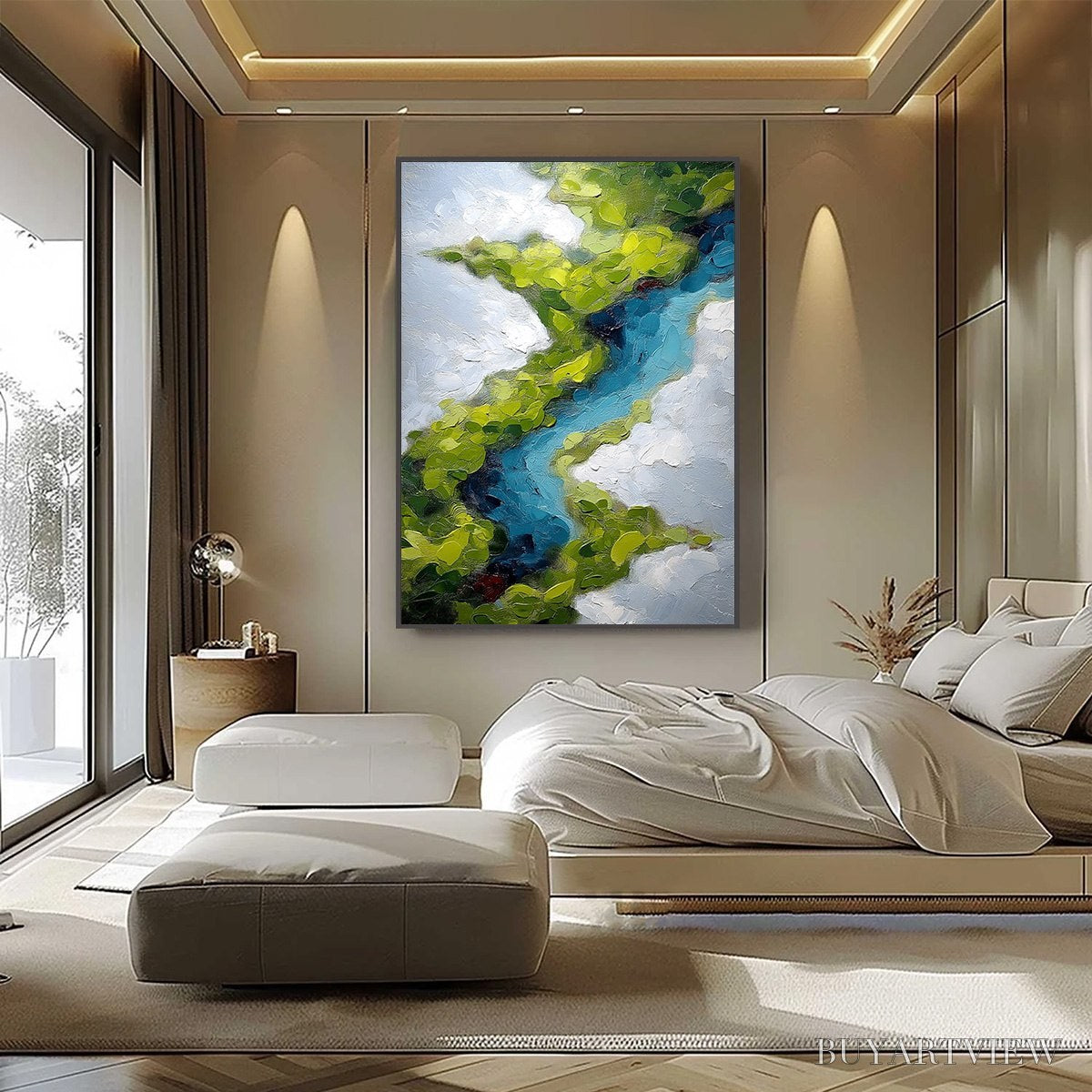 ARTOVITAS Aerial Reverie – Textured Abstract Aerial River Landscape Painting - image 6