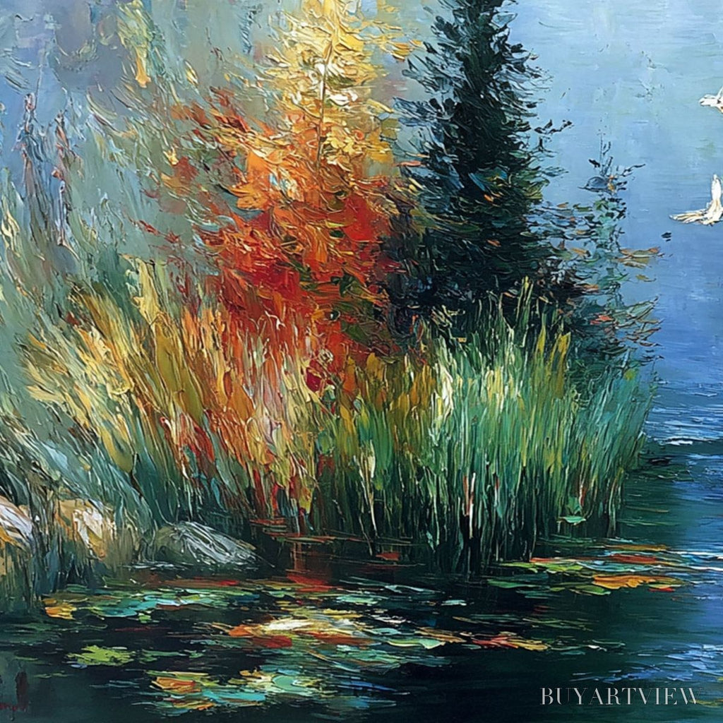 ARTOVITAS Serene Flight – Textured Impasto Landscape Painting of a River Sanctuary - image 3