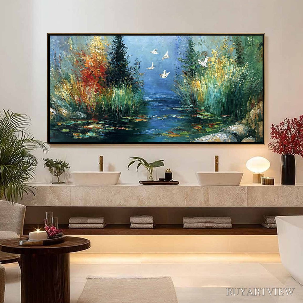 ARTOVITAS Serene Flight – Textured Impasto Landscape Painting of a River Sanctuary - image 4