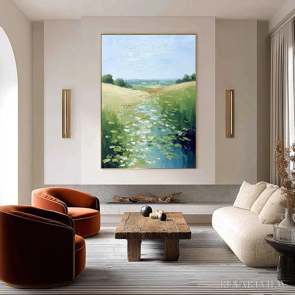 ARTOVITAS Verdant Path – Textured Impasto Landscape Painting of a Lilypad Stream - image 2