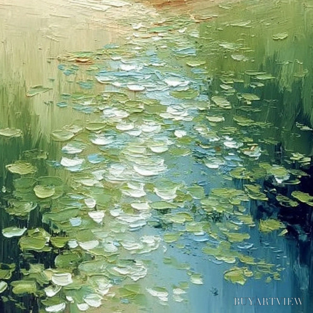 ARTOVITAS Verdant Path – Textured Impasto Landscape Painting of a Lilypad Stream - image 3