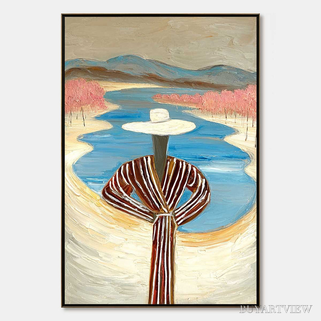 ARTOVITAS River Blush – Textured Figurative Landscape Painting of Woman by Water - image 1