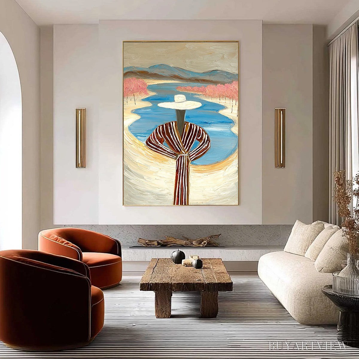 ARTOVITAS River Blush – Textured Figurative Landscape Painting of Woman by Water - image 2